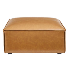 Sectional Ottoman in Tan Faux Leather with Brown Plastic Legs