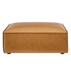 Sectional Ottoman in Tan Faux Leather with Brown Plastic Legs
