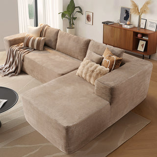 Sectional Sofa, 2-Piece L-Shape in Tan Corduroy, Right Hand Facing