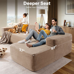 Sectional Sofa, 2-Piece L-Shape in Tan Corduroy, Right Hand Facing