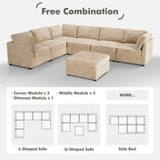 Sectional Sofa, 7-Piece L-Shaped, Corduroy Upholstery