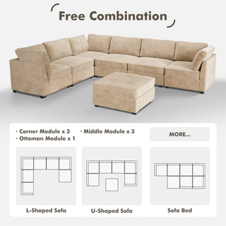 Sectional Sofa, 7-Piece L-Shaped, Corduroy Upholstery
