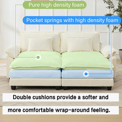 Sectional Sofa with Ottoman, 2 Seats, White Chenille with Black Legs