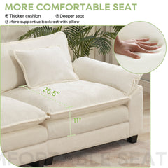 Sectional Sofa with Ottoman, 2 Seats, White Chenille with Black Legs