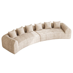 Sectional Sofa with Two Curved Sections in Light Brown Chenille