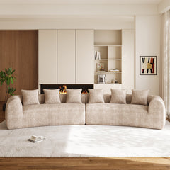 Sectional Sofa with Two Curved Sections in Light Brown Chenille