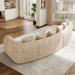 Sectional Sofa with Two Curved Sections in Light Brown Chenille