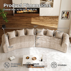 Sectional Sofa with Two Curved Sections in Light Brown Chenille