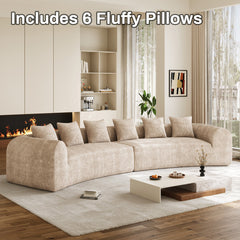 Sectional Sofa with Two Curved Sections in Light Brown Chenille
