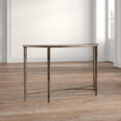 Semi-Circle Table with Glass Top and Metal Frame in Antiqued Silver