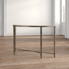 Semi-Circle Table with Glass Top and Metal Frame in Antiqued Silver