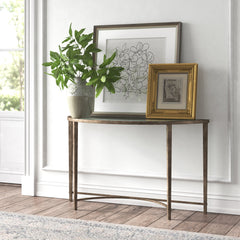 Semi-Circle Table with Glass Top and Metal Frame in Antiqued Silver
