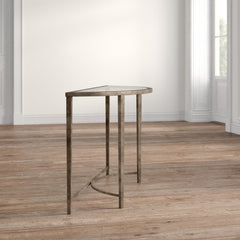 Semi-Circle Table with Glass Top and Metal Frame in Antiqued Silver