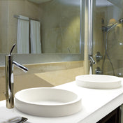 Semi-Recessed Vessel Bathroom Sink, Halo 1, Round, SculptureStone, Gloss White