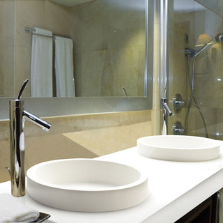 Semi-Recessed Vessel Bathroom Sink, Halo 1, Round, SculptureStone, Gloss White