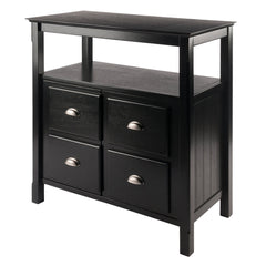 Server, Solid and Manufactured Wood with 2 Doors and Open Shelf, Black