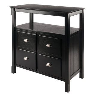 Server, Solid and Manufactured Wood with 2 Doors and Open Shelf, Black