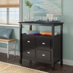 Server, Solid and Manufactured Wood with 2 Doors and Open Shelf, Black