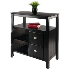 Server, Solid and Manufactured Wood with 2 Doors and Open Shelf, Black