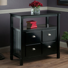 Server, Solid and Manufactured Wood with 2 Doors and Open Shelf, Black