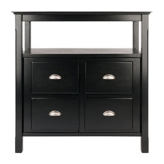 Server, Solid and Manufactured Wood with 2 Doors and Open Shelf, Black