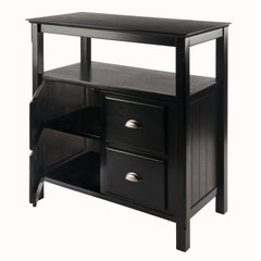 Server, Solid and Manufactured Wood with 2 Doors and Open Shelf, Black