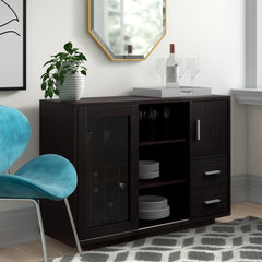 Server, Two Cabinets and Two Drawers, Cappuccino with Metal Accents