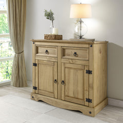 Server with 2 Drawers, Solid Pine Wood, Antique Brown