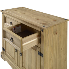Server with 2 Drawers, Solid Pine Wood, Antique Brown