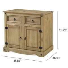 Server with 2 Drawers, Solid Pine Wood, Antique Brown
