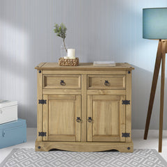 Server with 2 Drawers, Solid Pine Wood, Antique Brown