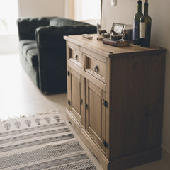 Server with 2 Drawers, Solid Pine Wood, Antique Brown