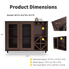 Server with Two Doors and Three Shelves, Brown Manufactured Wood