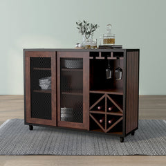 Server with Two Doors and Three Shelves, Brown Manufactured Wood