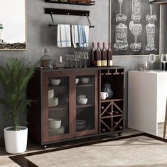 Server with Two Doors and Three Shelves, Brown Manufactured Wood