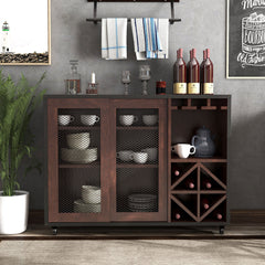 Server with Two Doors and Three Shelves, Brown Manufactured Wood