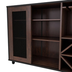 Server with Two Doors and Three Shelves, Brown Manufactured Wood