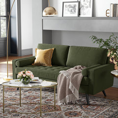 Settee, 3-Seat, Green Velvet with Black Legs