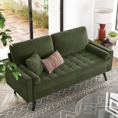 Settee, 3-Seat, Green Velvet with Black Legs