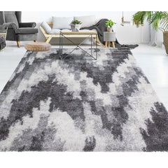 Shag Area Rug, 10 x 14 ft, Charcoal with Abstract Pattern