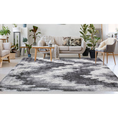 Shag Area Rug, 10 x 14 ft, Charcoal with Abstract Pattern