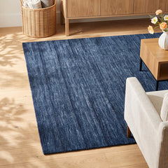 Shag Area Rug, 5 ft x 8 ft, Blue Hand-Woven Wool