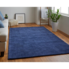 Shag Area Rug, 5 ft x 8 ft, Blue Hand-Woven Wool