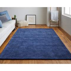 Shag Area Rug, 5 ft x 8 ft, Blue Hand-Woven Wool