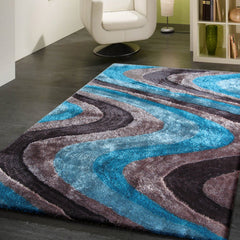 Shag Area Rug, 5' x 7' in Blue and Gray