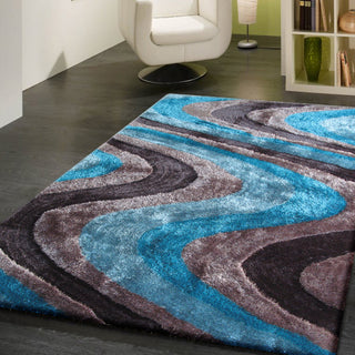 Shag Area Rug, 5' x 7' in Blue and Gray