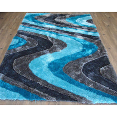 Shag Area Rug, 5' x 7' in Blue and Gray