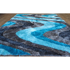 Shag Area Rug, 5' x 7' in Blue and Gray