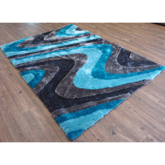 Shag Area Rug, 5' x 7' in Blue and Gray