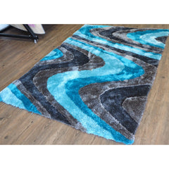 Shag Area Rug, 5' x 7' in Blue and Gray
